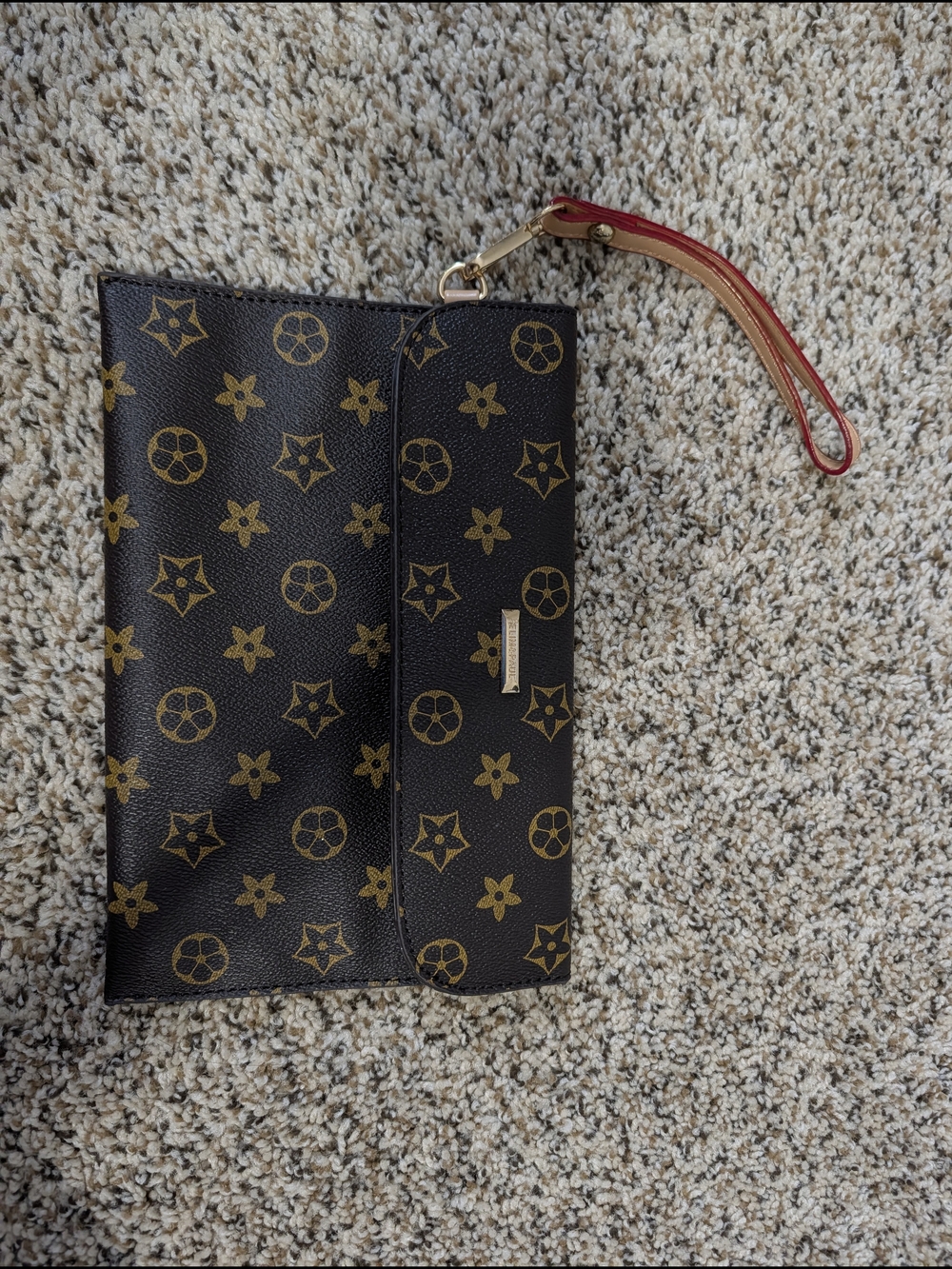 Brown and Gold Monogram Wristlet Clutch